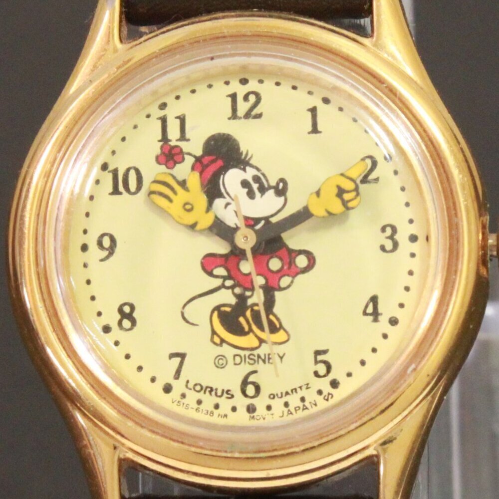 Lorus Ladies Mini Mouse Watch Gold Tone Case New Brown Leather Strap And Battery - Picture 13 of 14